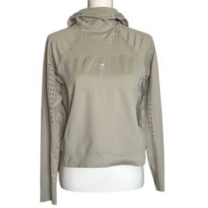 Gymshark Energy Seamless Hoodie Womens Small Workout Active Gym Stretchy Tan